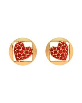 yellow gold geometric heart stud earrings
