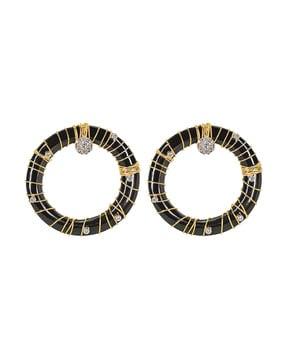 yellow gold onyx wired diamond-studded drop earrings