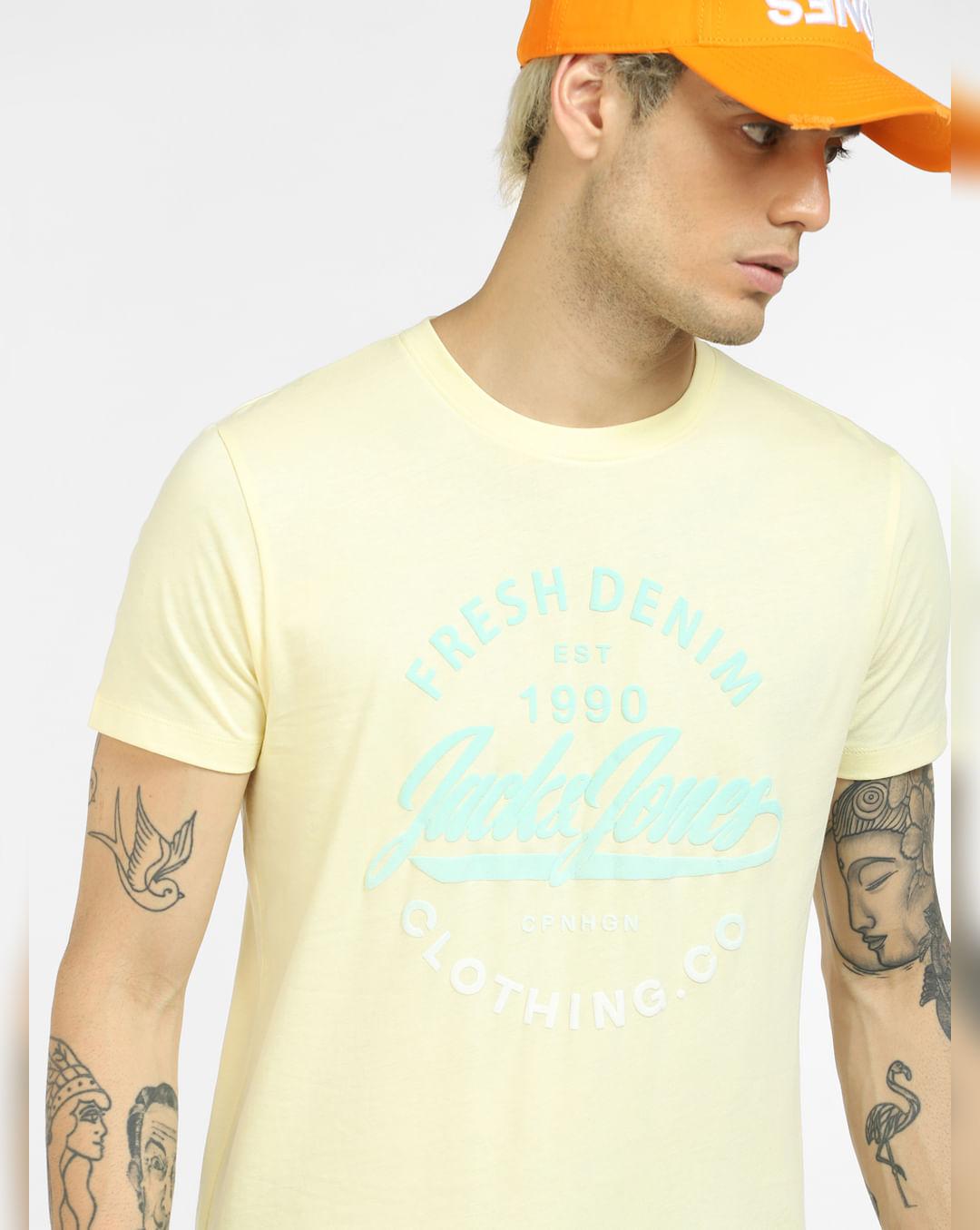 yellow graphic print crew neck t-shirt