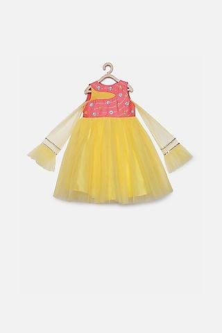 yellow hand embroidered gown for girls