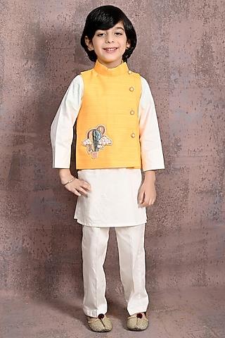 yellow-handloom-silk-motifs-hand-embroidered-angrakha-nehru-jacket-set-for-boys