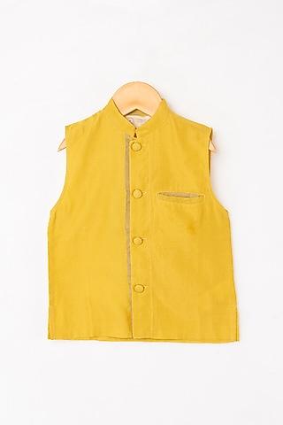 yellow handwoven nehru jacket for boys