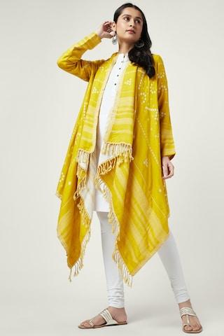 yellow jacquard winter wear full sleeves women regular fit cape