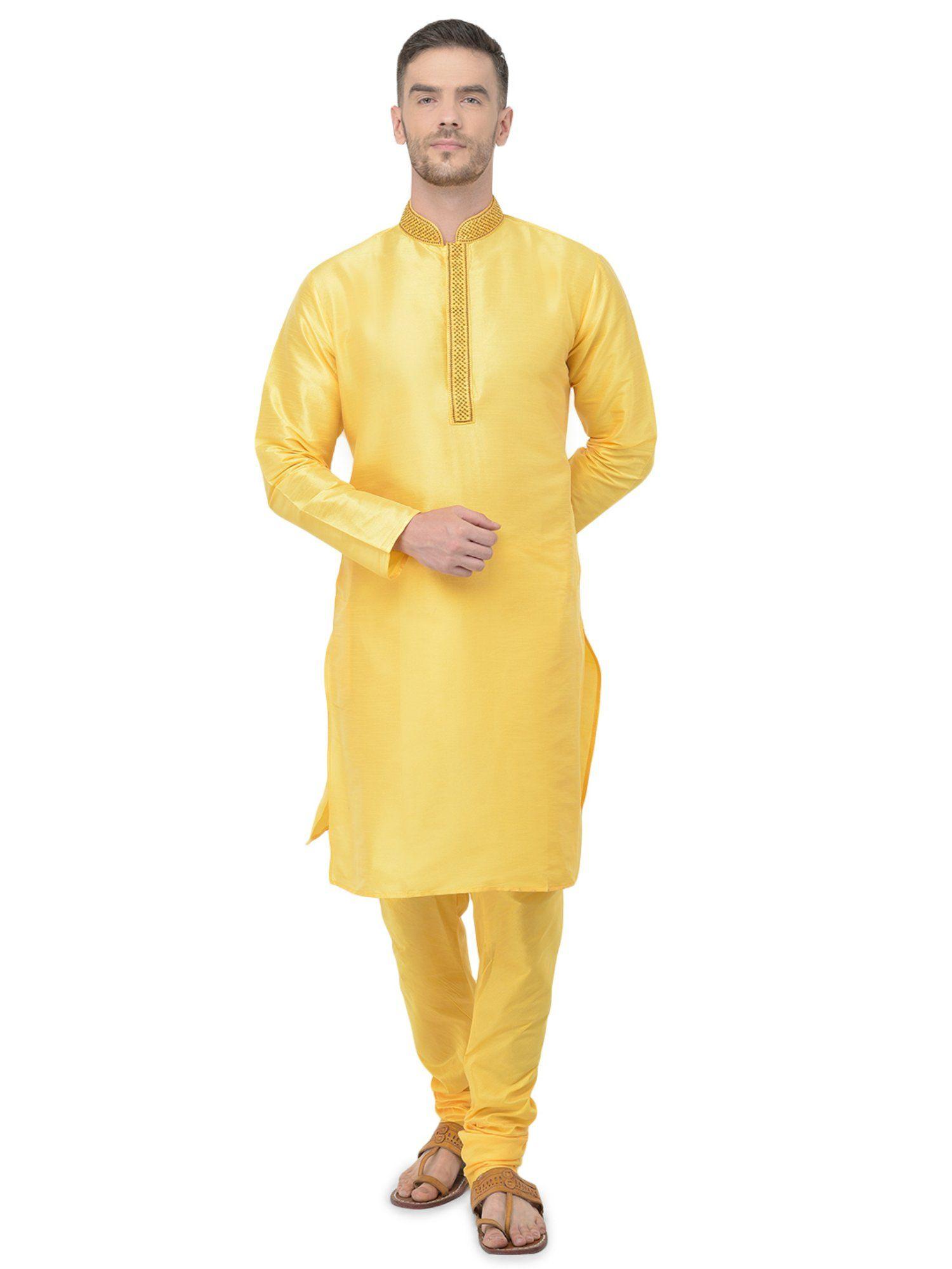 yellow kurta for men (set of 2)