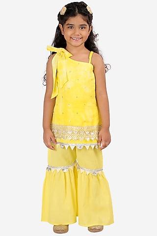 yellow kurta set with embroidery  for girls