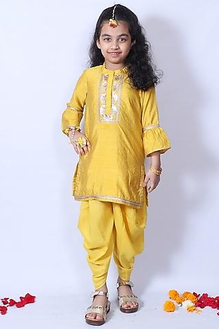 yellow lace kurta set for girls