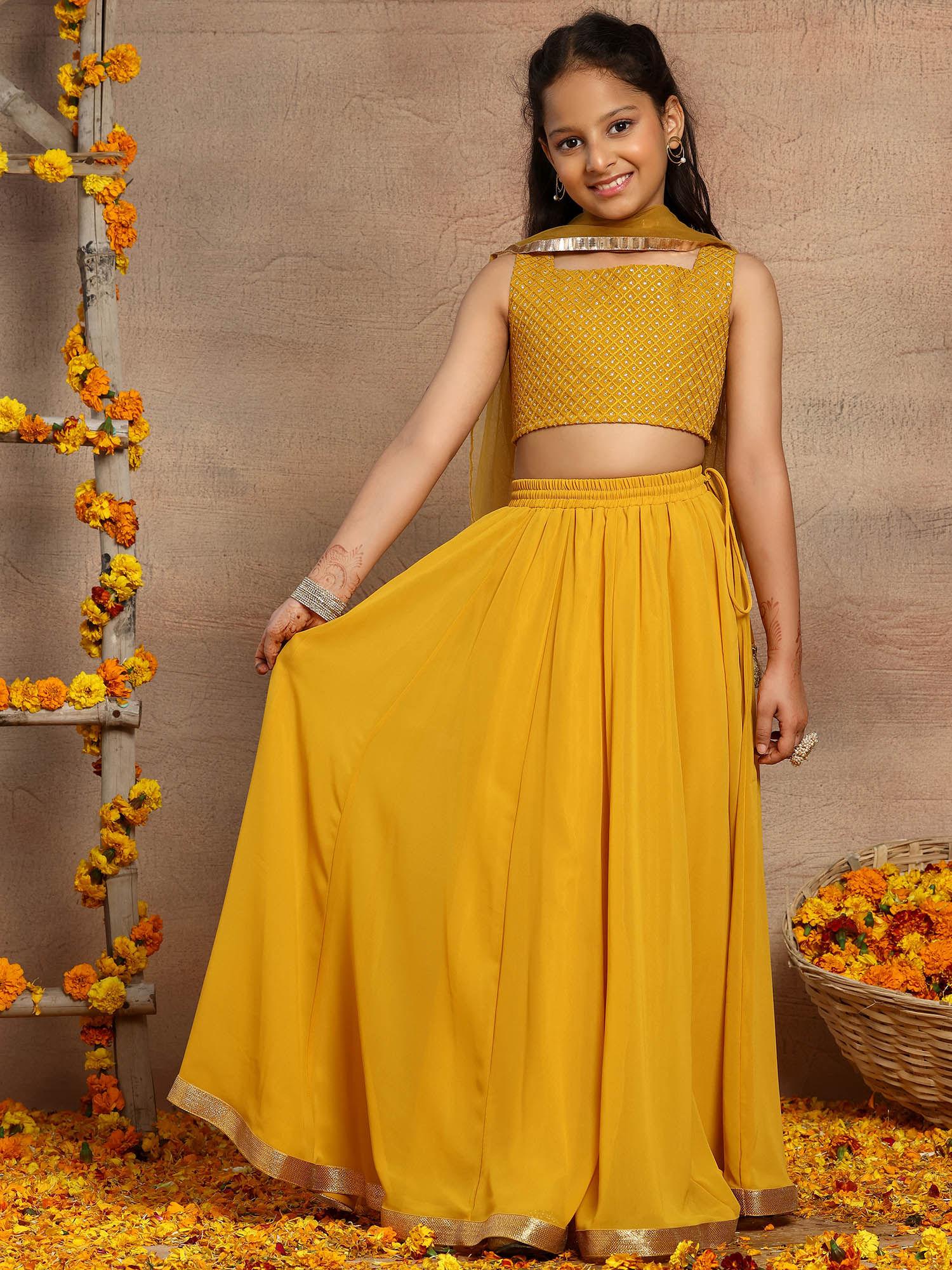 yellow lehenga with embroidered blouse & dupatta (set of 3)