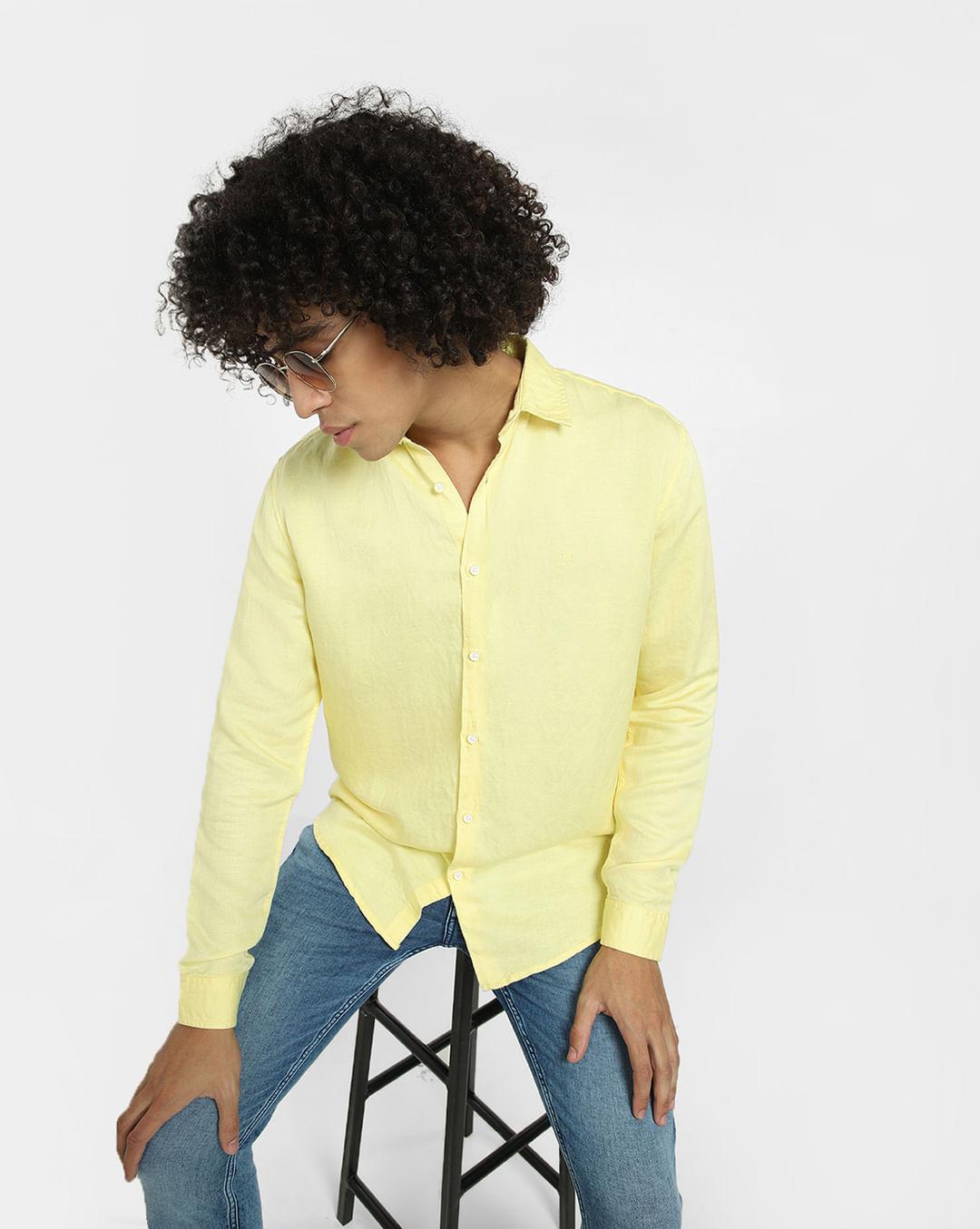 yellow linen full sleeves shirt