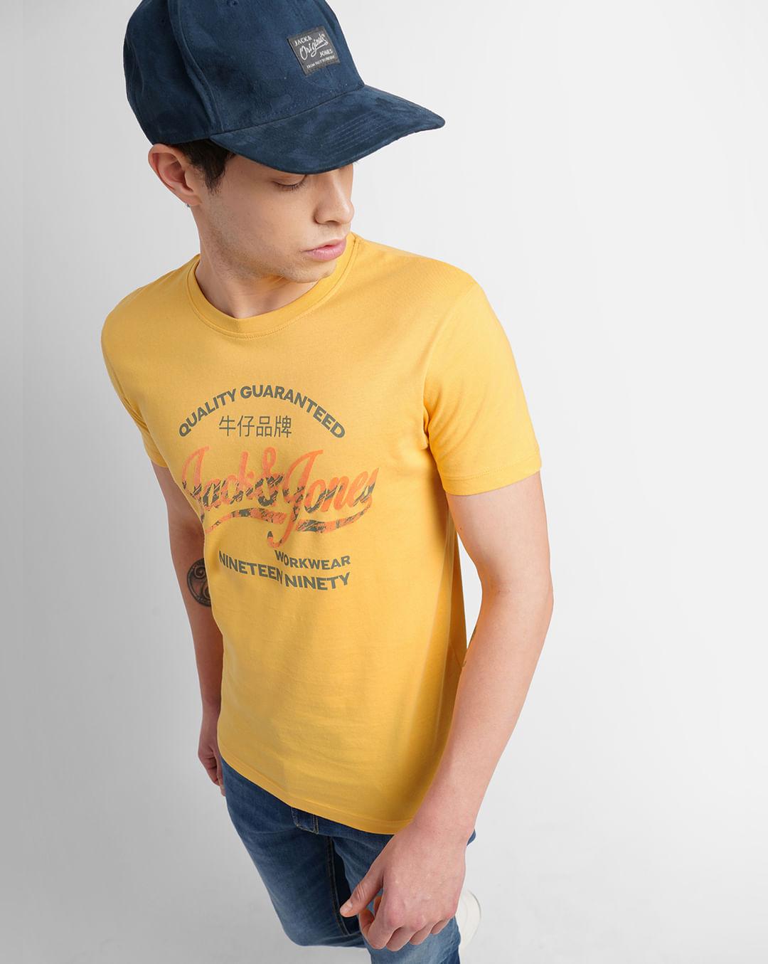 yellow logo print crew neck t-shirt