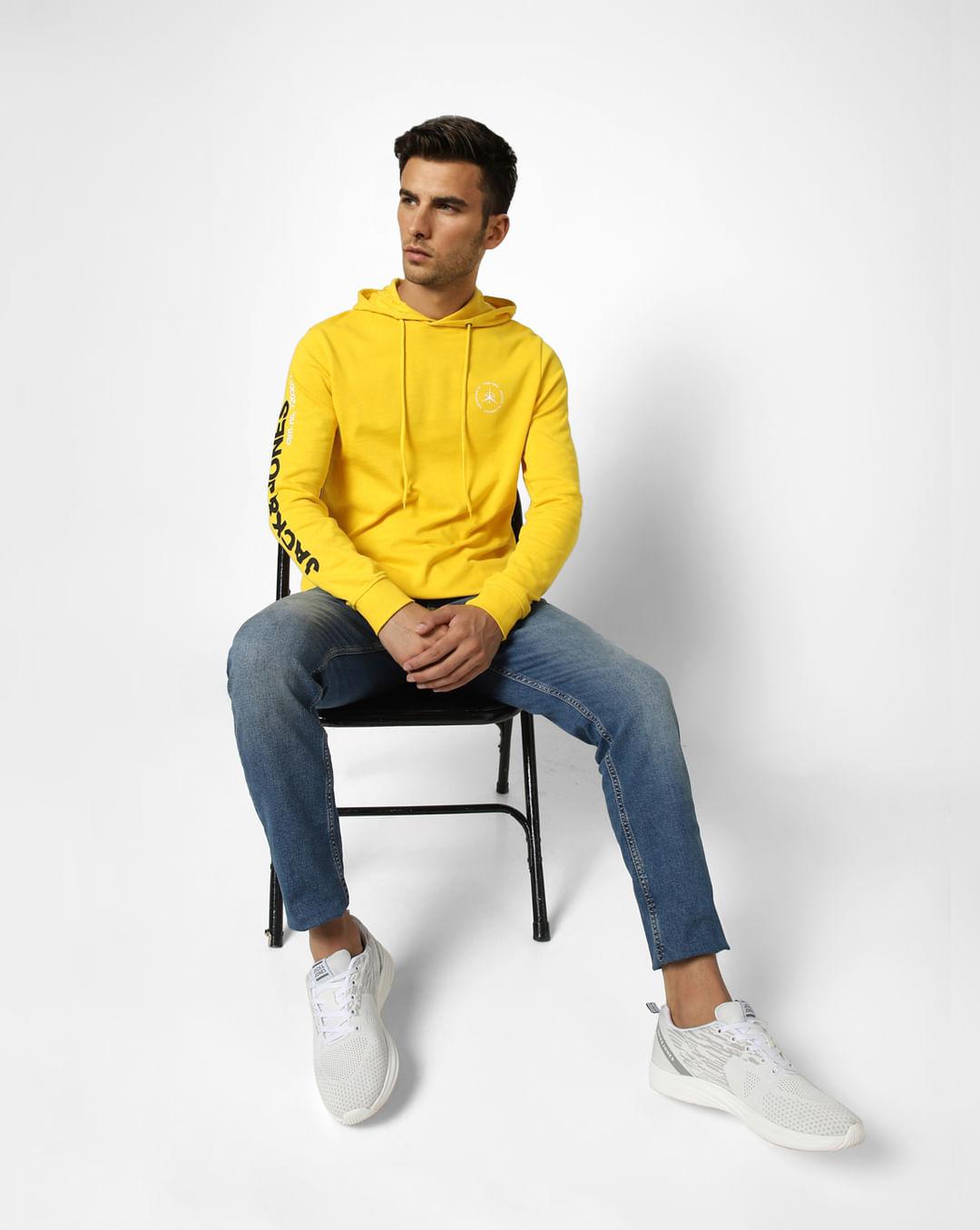yellow logo print hooded sweatshirt