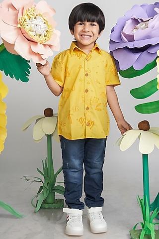 yellow mangalgiri cotton printed shirt for boys
