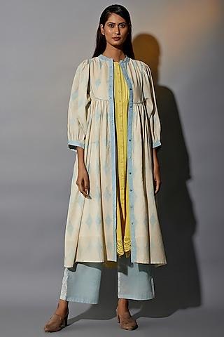 yellow-natural-dyed-cotton-blend-tunic-set-with-overlay