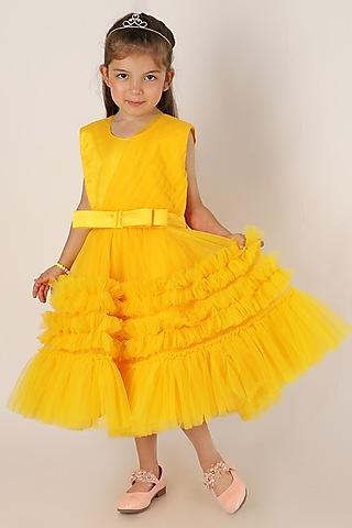 yellow net flared dress for girls