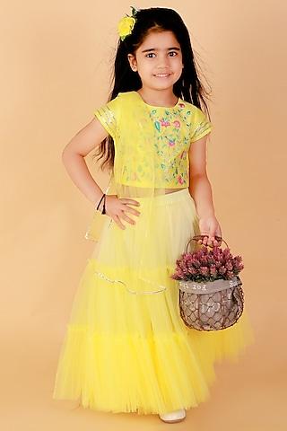 yellow net lehenga set for girls