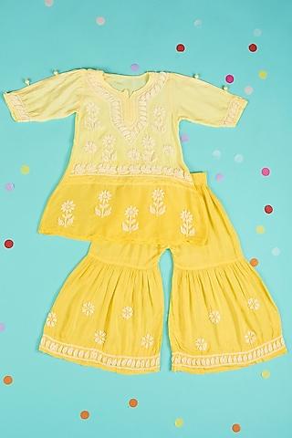yellow ombre embroidered sharara set for girls