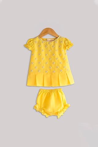 yellow pearl embroidered dress for girls