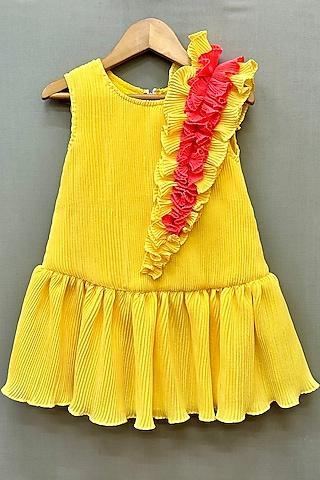yellow pleated lycra ruffled dress for girls