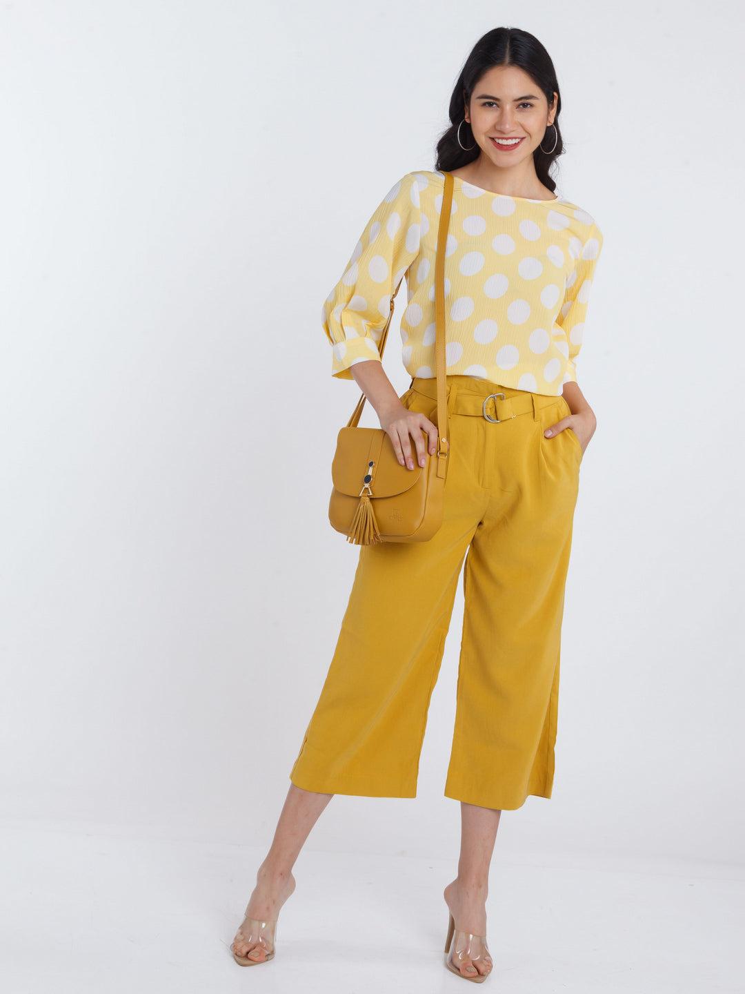 yellow polka top for women
