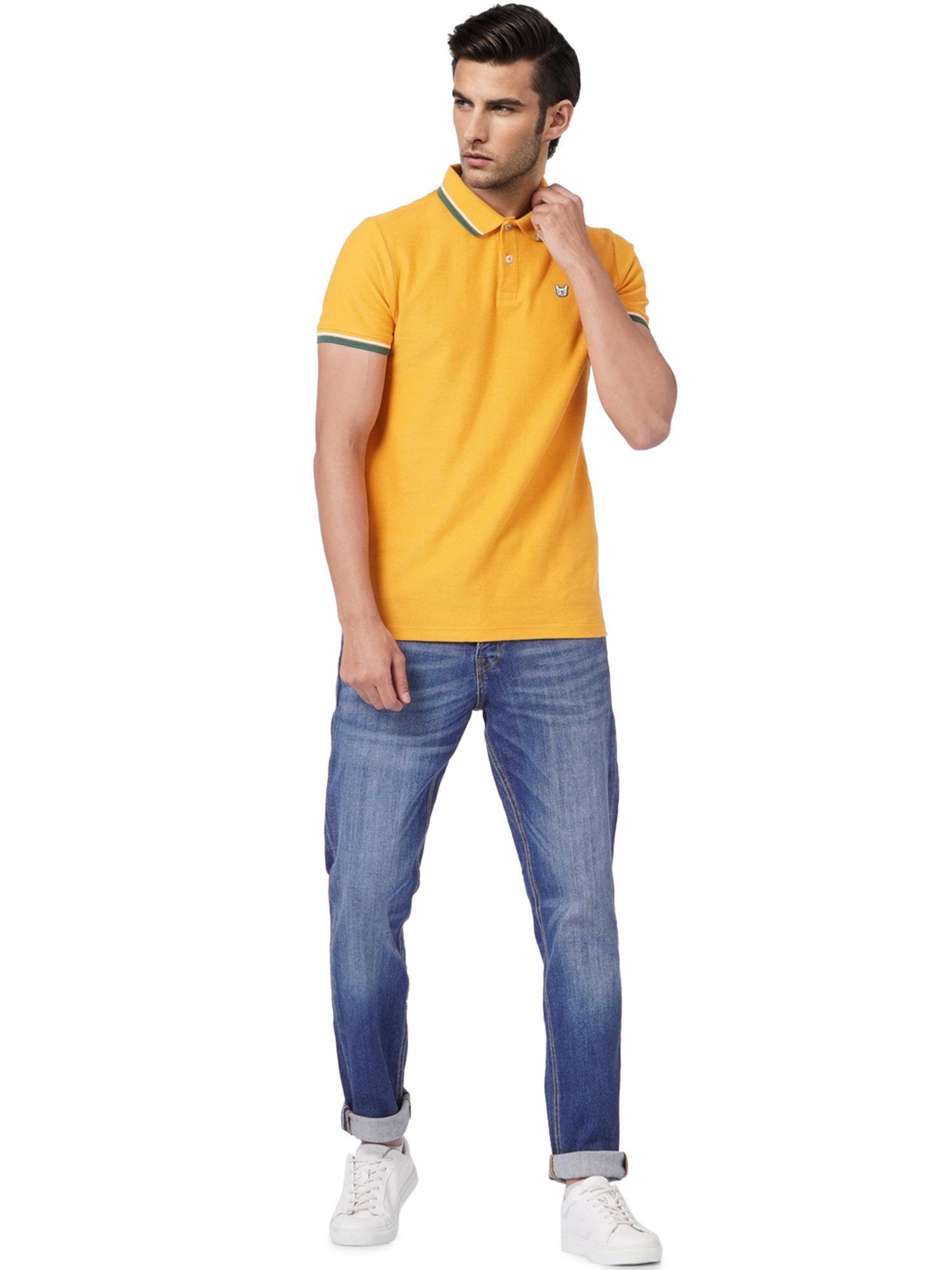 yellow polo neck t-shirt