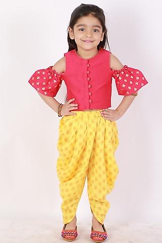yellow polyester dhoti set for girls