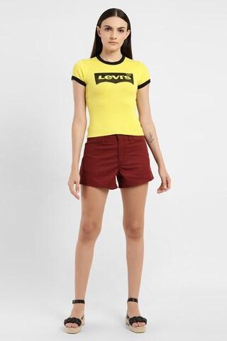yellow print casual short sleeves crew neck women slim fit t-shirt
