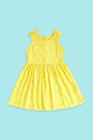 yellow print round neck casual sleeveless baby regular fit dress