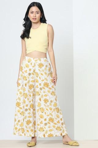 yellow printed ankle-length casual women comfort fit palazzo