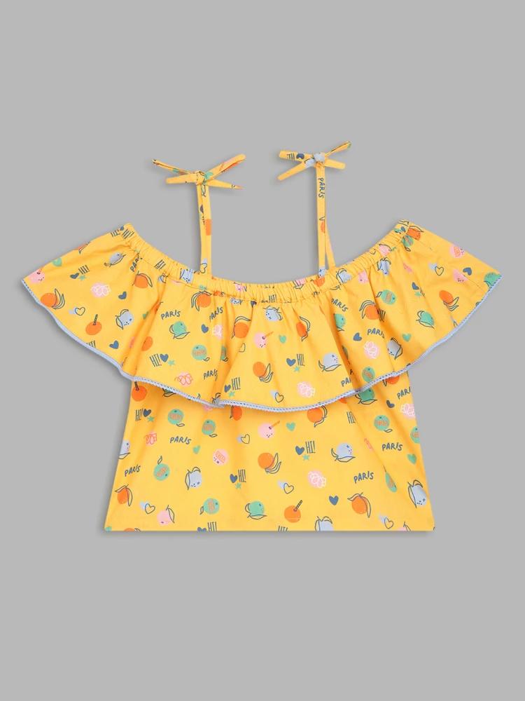 yellow printed boat neck top