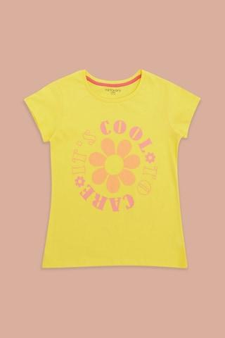 yellow printed casual short sleeves round neck girls regular fit t-shirt