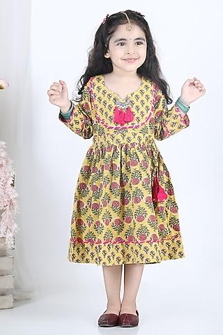 yellow printed dress for girls