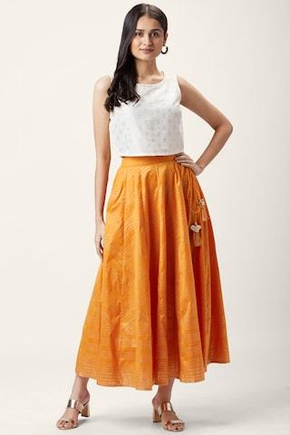 yellow printed full length ethnic women regular fit skirt