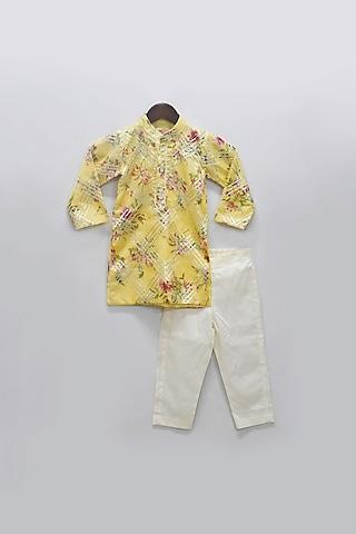 yellow printed kurta set for boys