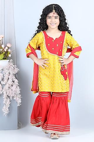 yellow printed kurta set for girls