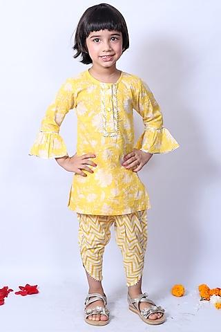 yellow-printed-kurta-set-for-girls