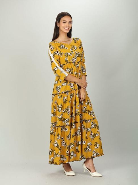 yellow printed layered dress
