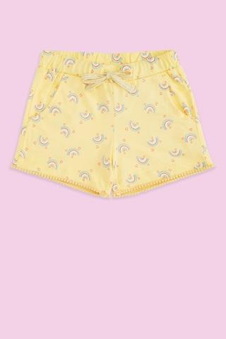 yellow printed thigh-length casual girls regular fit shorts