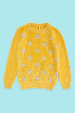 yellow printed winter wear full sleeves round neck girls regular fit sweater