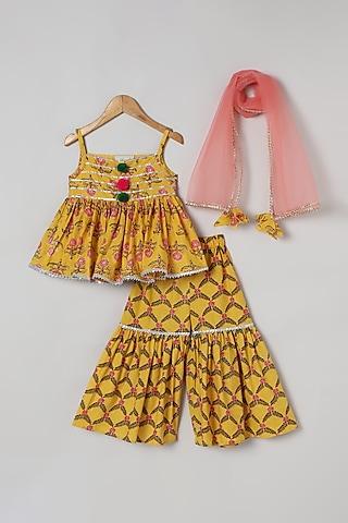 yellow pure cotton sharara set for girls