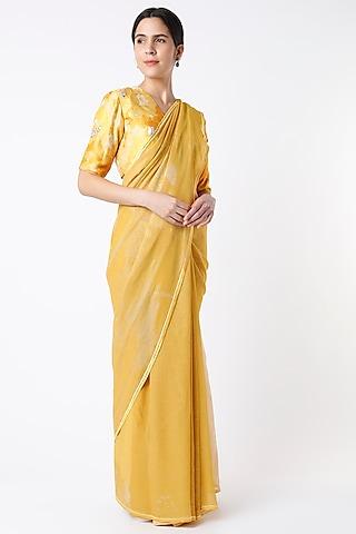 yellow shimmer saree set