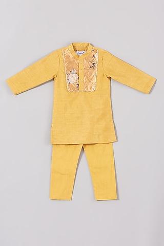 yellow silk kurta set for boys