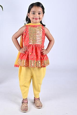 yellow-soft-cotton-&-rayon-dhoti-set-for-girls