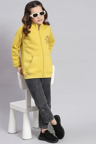 yellow solid casual full sleeves turtle neck girls regular fit sweatshirt