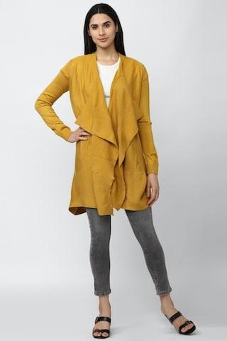 yellow solid casual full sleeves women regular fit shrug