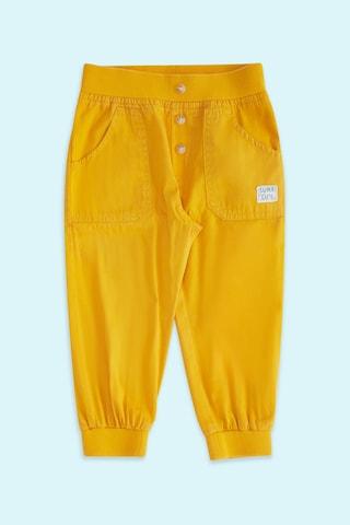 yellow solid full length low rise casual baby regular fit trousers