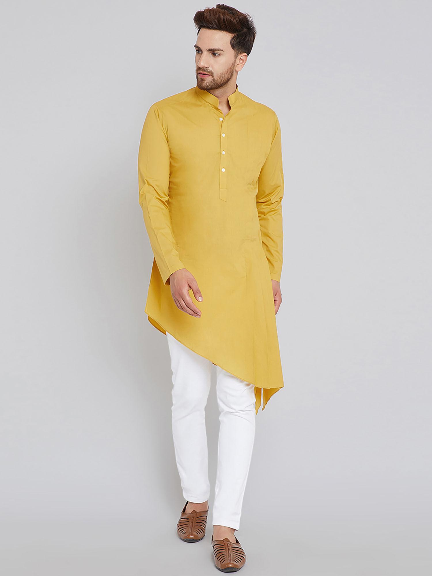 yellow solid full sleeves kurta & pyjama (set of 2)