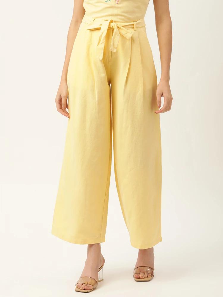 yellow solid regular fit culotte