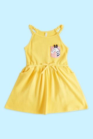 yellow solid round neck casual sleeveless baby regular fit dress