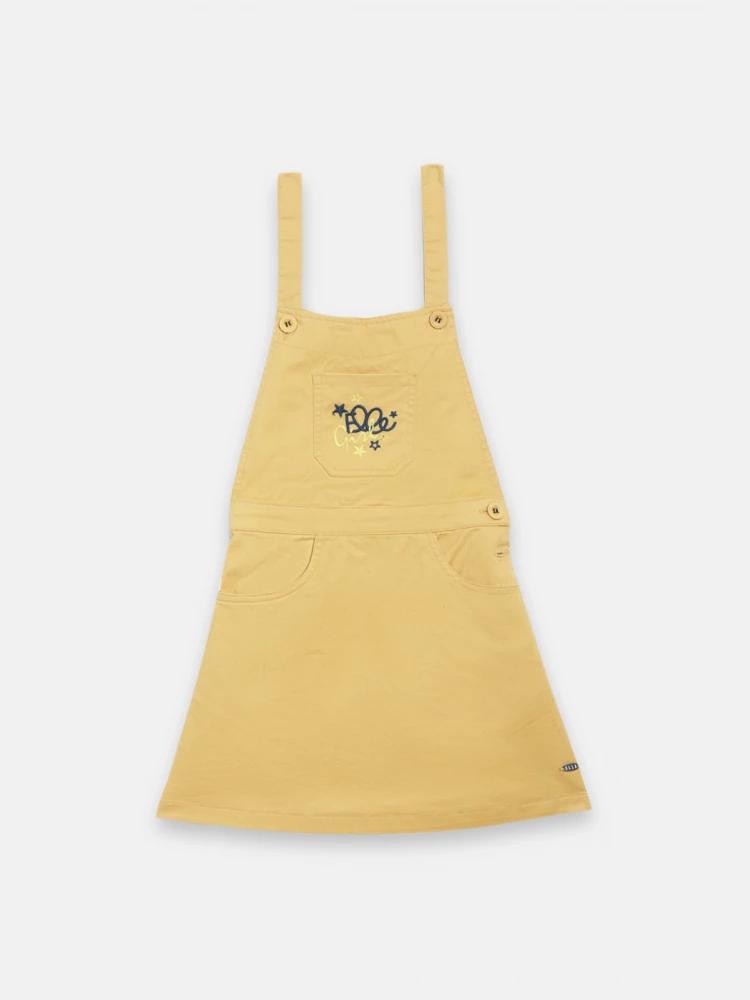 yellow solid round neck dungaree