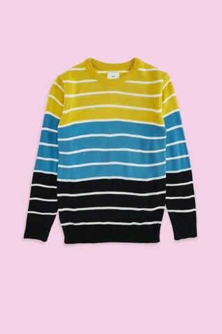 yellow stripe casual full sleeves crew neck boys regular fit sweater