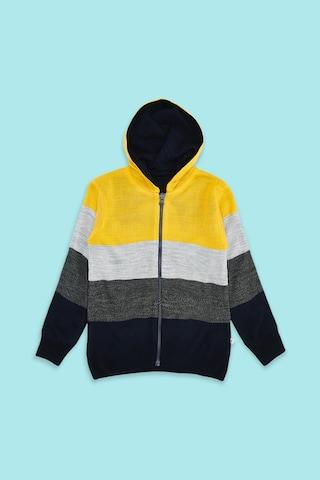 yellow stripe casual full sleeves regular hood boys regular fit sweater